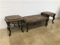 3 Pc. Marble & Wood Coffee & End Table Set