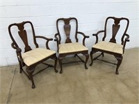 (3) Queen Anne Style Dining Arm Chairs