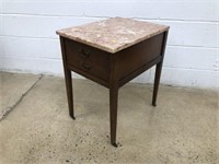 Marble Top Mahogany 1-Drawer End Table