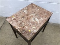 Marble Top Mahogany 1-Drawer End Table