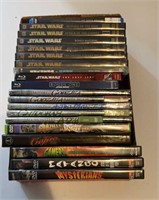 Box lot of DVDs, Star Wars and Godzilla