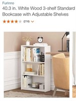White 3-shelf Bookcase w Adjustable Shelves