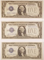 AU Series 1928 Silver Certificate $1 Trio