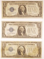 Three Fine 1928 Funny Back $1 Notes