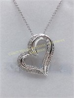 Sterling silver diamond heart pendant with chain