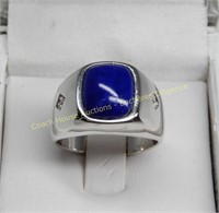 Sterling silver lapis lazuli & diamond ring Bague