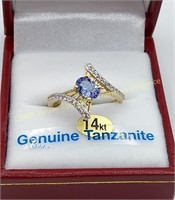 14K Yellow & white gold tanzanite & sapphire ring