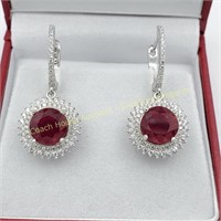 Sterling silver ruby (7.10cts) & zircon earrings