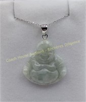 Jade buddha pendant with sterling silver chain