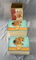 (3) Hand painted boxes, boites peint à la main