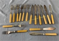 Fish set with ivory handles, 16 pieces, Couteaux