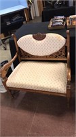 Vintage settee upholstered and wood