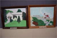 2 VINTAGE HOLLY TREIBLE PAINTINGS ON BOARD: