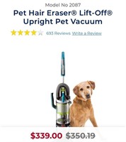 Pet Hair Eraser Lift-Off Upright Pet Vacuum +USED+