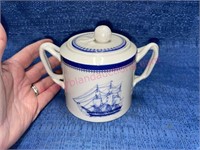 Spode England Blue Clipper covered sugar bowl