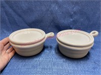 (2) Bennington Potters soup bowls w/ lids / plates