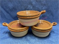 (3) Bennington Potters soup bowls w/ lids / plates