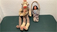 Vintage Sock Monkey & Native Doll