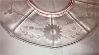 Pink depression glass handled cookie plate