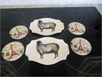 Eiffel Tower Coaster and Sheep Plates