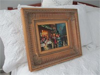 French Streetscape Oil Painting in Ornate Frame