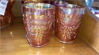 Marigold carnival glass pitcher & 6 tumblers