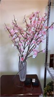 Light up silk cherry blossoms in vase