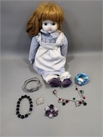 Porcelain Doll & Costume Jewelry