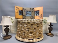 Woven Basket, Mirrors, Small Lamps +