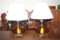 Pair of Lovely Lamps, Metal & Glass 27H