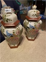 2 vintage porcelain ginger jars, 14in tall