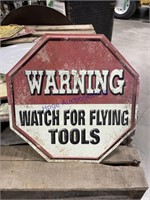 WARNING WATCH FOR FLYING TOOLS TIN SIGN-APPROX 14"