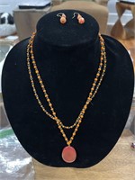 Vintage Orange Beaded and Metal Necklace