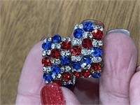 Vibrant Red, White & Blue Clip On Earrings