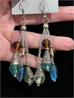Sea Glass Looking Beads Pretty Dangling Earrings