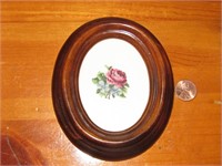 Small Framed Needlepoint Rose 5"T