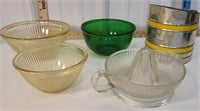 Box - depression glass bowls, sifter & juicer