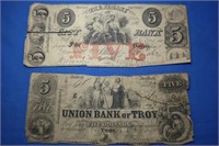 2-$5(1863 Albany City Bank,1859 Union Bank of Troy