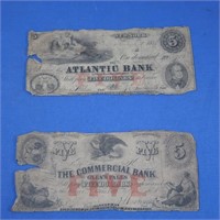 2-$5(1800's Atlantic Bank&commercial Bank Glen's
