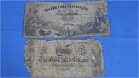 2-$5(1800's Bank of Middleton,1860 Harrisburg Bank
