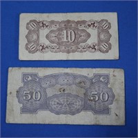 Japanese Govt Occ. Monies 10 Centavo, 50 Centavo,