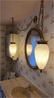 Mid century modern swag lights & Gilt oval mirror