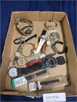FLAT BOX OF WATCHES, WATCH BANDS & PARTS