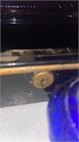 Old metal lock box no key blue oil lamp