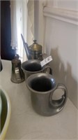 Signed pewter horn mugs and kettles