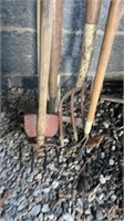 Pitch fork and garden tools