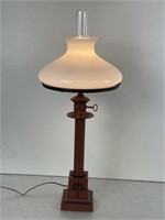 Tole Lamp Base with Glass Shade & Chimney