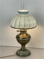 Electrified Brass Oil Lamp with Glass Shade
