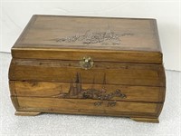 Large Carved Wood Jewelry Box, 17 x 10 x 8.5