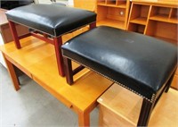 (2) Black Ottomans (Smaller One Is Repaired)